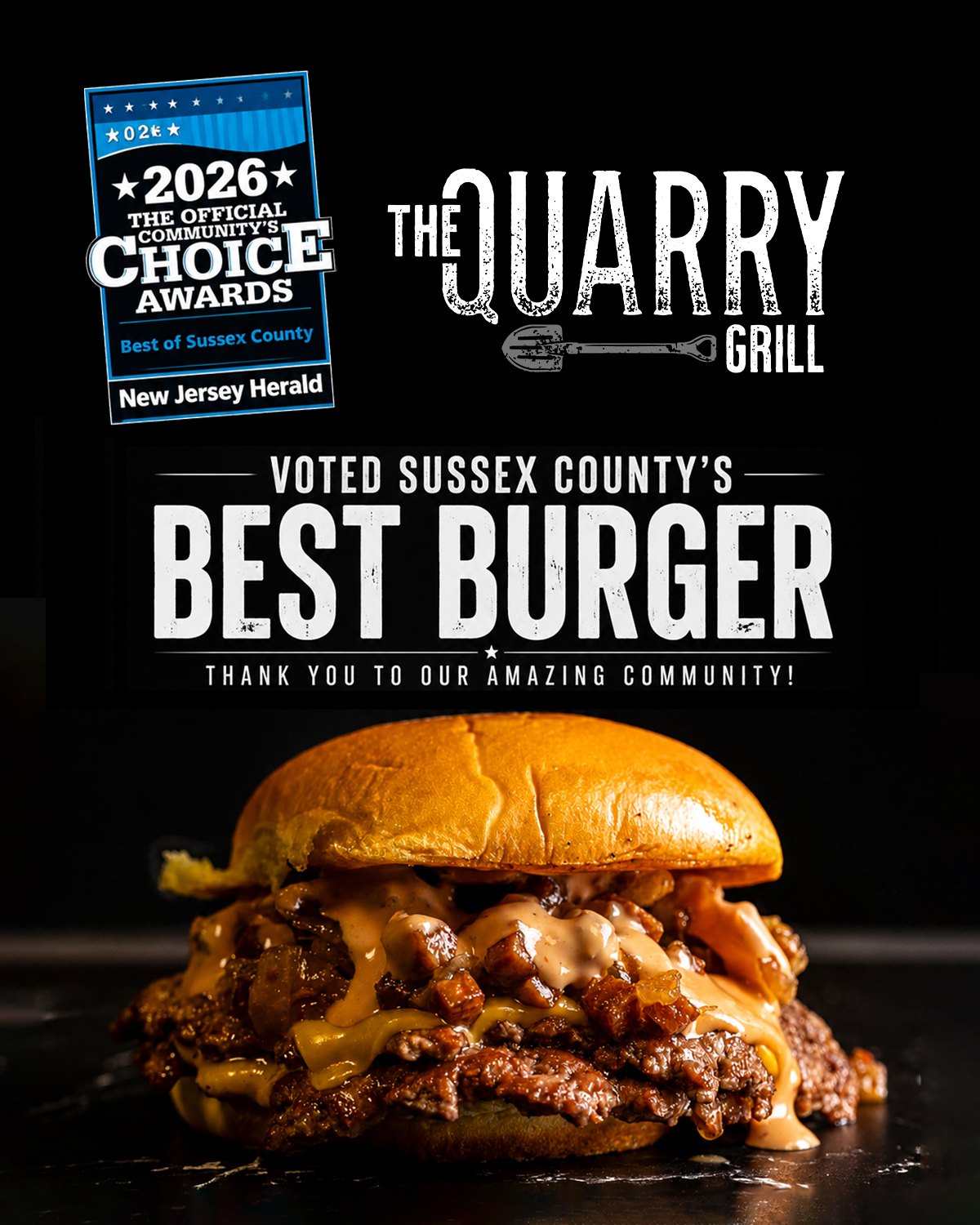 Voted Sussex County’s Best Burger in the 2026 Community’s Choice Awards, New Jersey Herald
